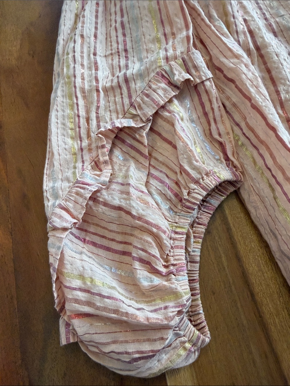 Light Pink Striped Ruffle Neck Blouse - Picture 5 of 14